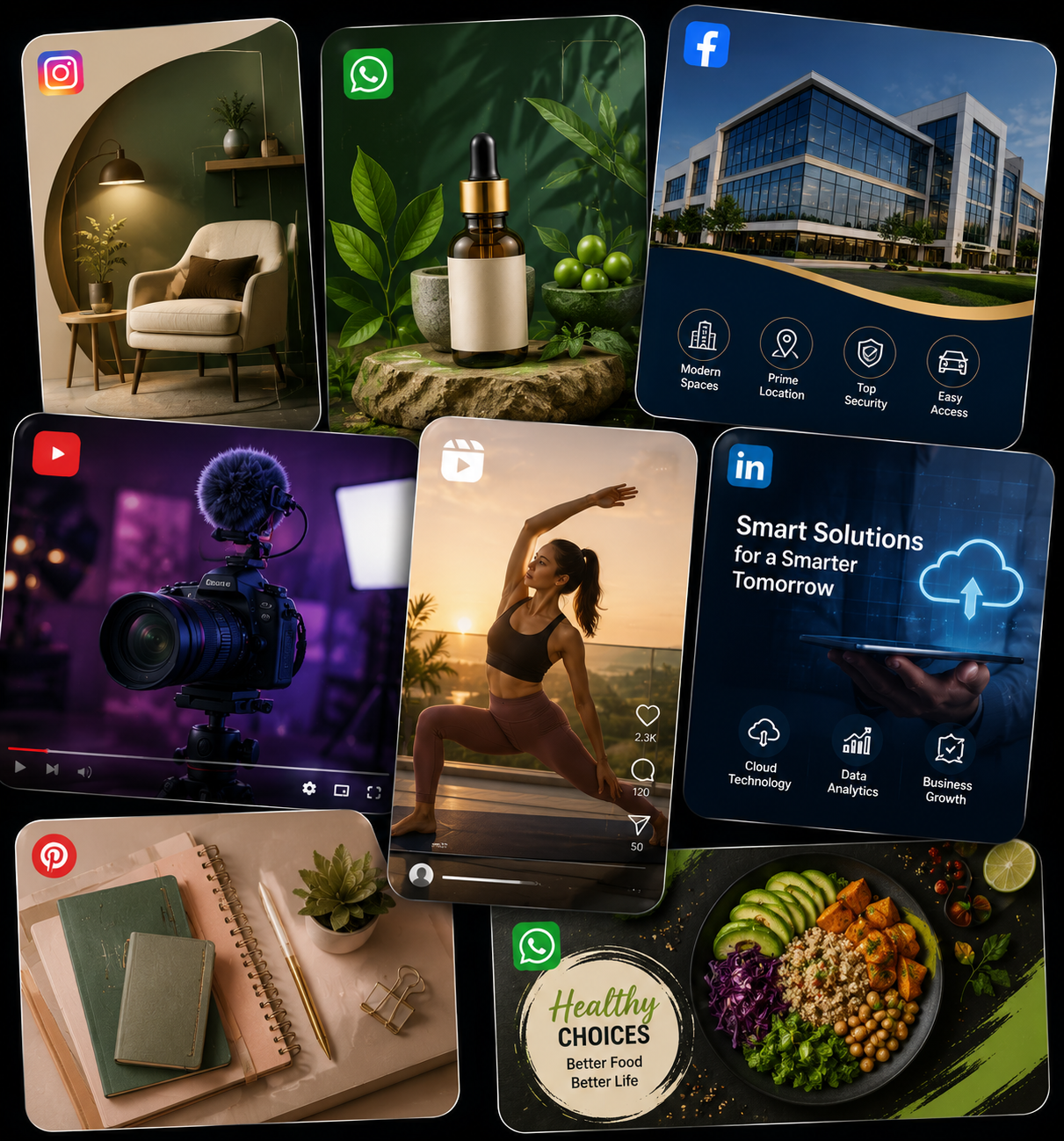 Compact AI creative collage for services, products, and short-form content